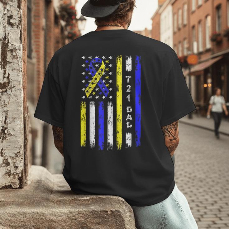 T21 Dad American Flag Down Syndrome Awareness Men's Back Print T-Shirt