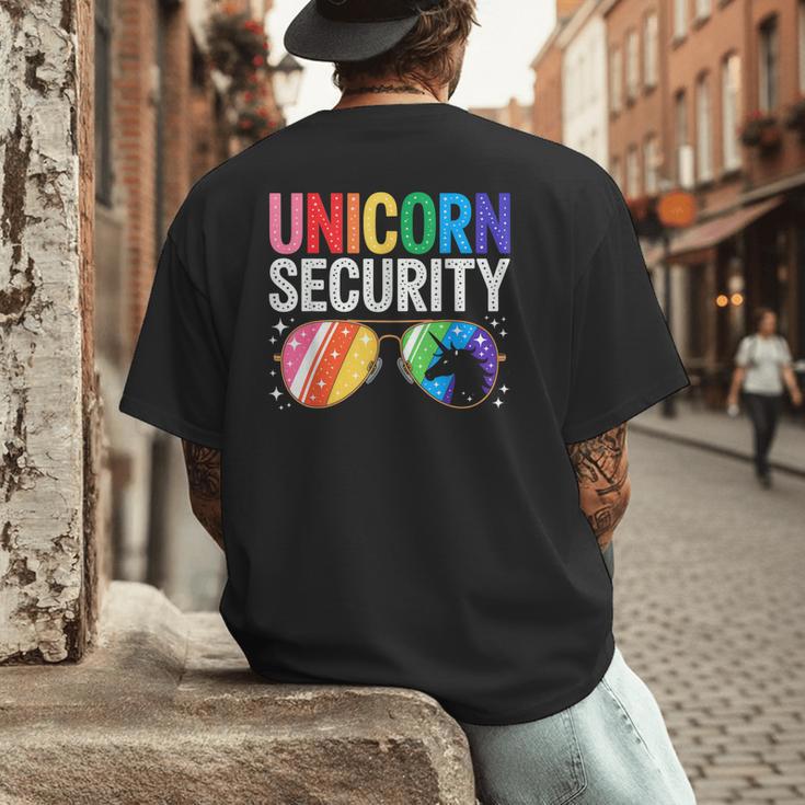 Unicorn Security Birthday Family Halloween Costume Mom Dad Men's Back Print T-Shirt Unicorn Security Birthday Family Halloween Costume Mom Dad Men's Back Print T-Shirt