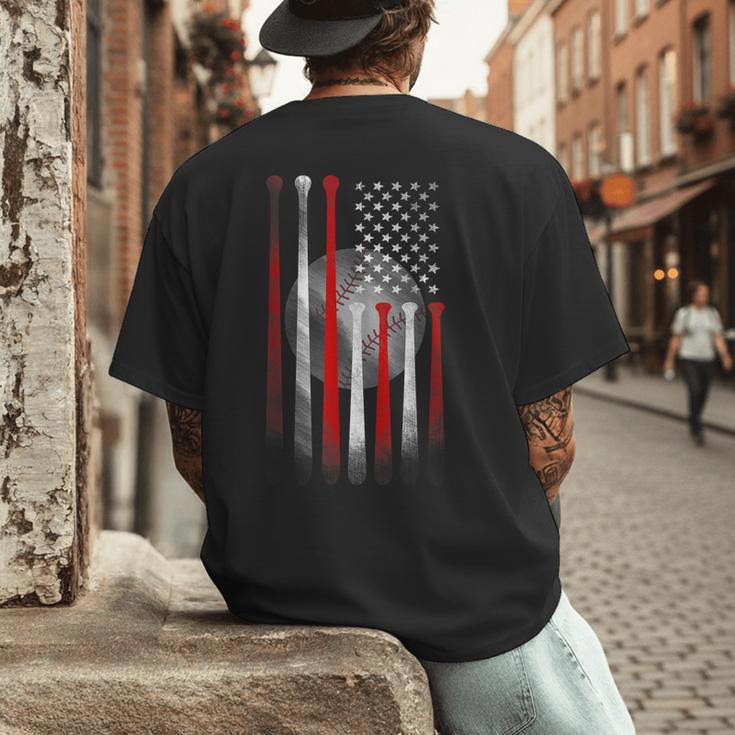 Vintage Baseball American Flag Classic Fit Tee For Dad And Mom Men's Back Print T-Shirt
