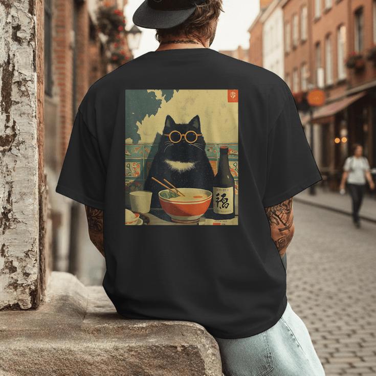 Vintage Japanese Cat Ramen Cat Dad Retro Graphic Women Men's Back Print T-Shirt