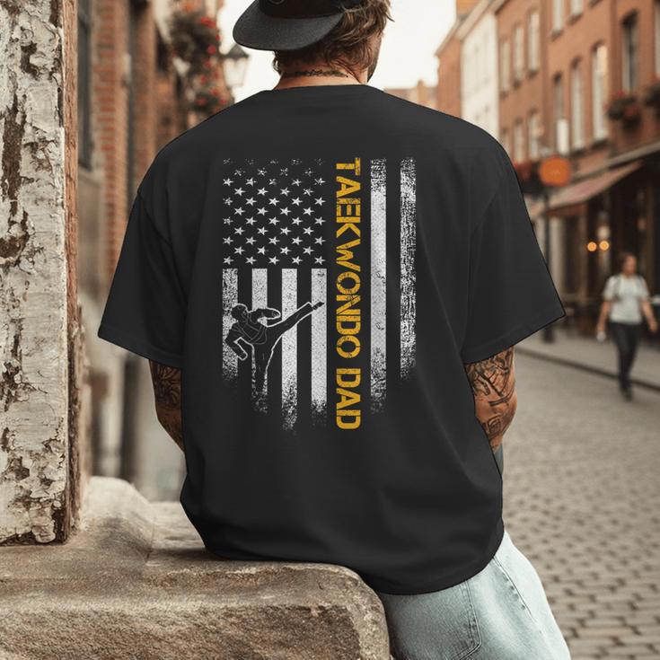 Vintage USA Flag Korea Taekwondo Training Dad Silhouette Men's Back Print T-Shirt