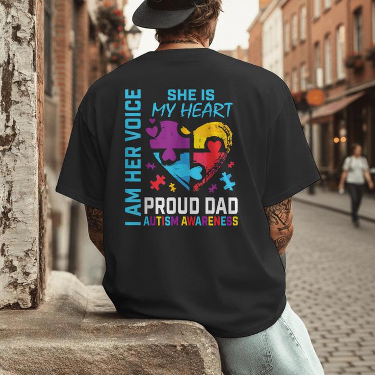 I Am Her Voice She Is My Heart Autism Awareness Daughter Dad Men's Back Print T-Shirt