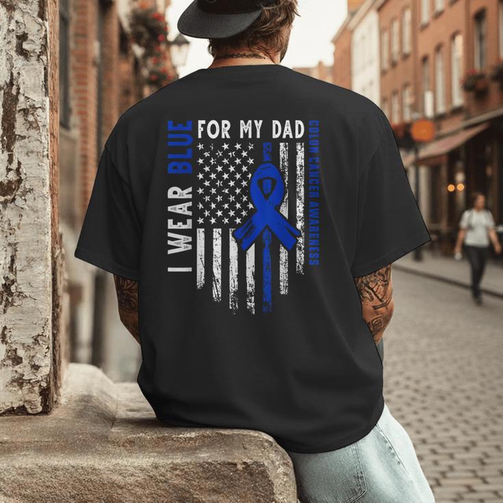 I Wear Blue For My Dad Colon Cancer Awareness Blue USA Flag Men's Back Print T-Shirt