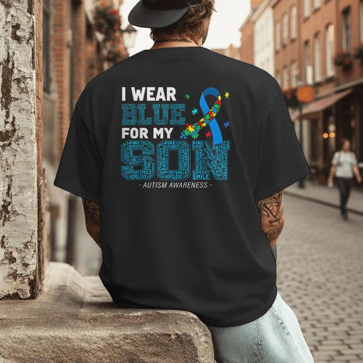 I Wear Blue For My Son Autism Awareness Mom Dad Parents Men's Back Print T-Shirt