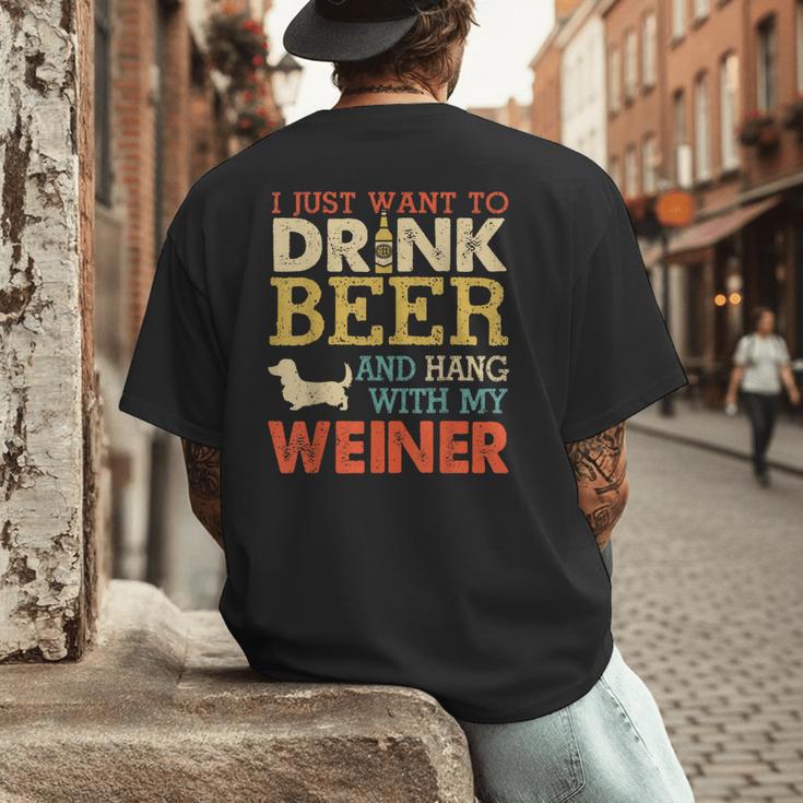 Weiner Dachshund Dad Drink Beer Hang With Dog Vintage Men's Back Print T-Shirt