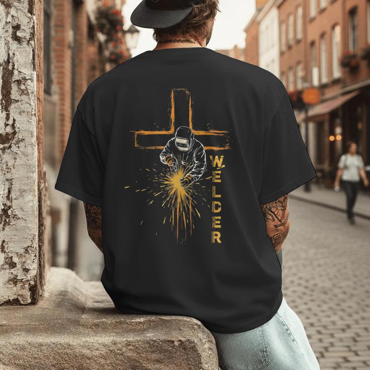 Welder Christian Cross Weld Welding Dad Jesus Lover Men's Back Print T-Shirt