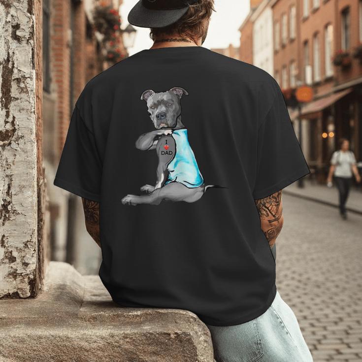 Women Dog Pitbull I Love Dad Tattoo Men's Back Print T-Shirt