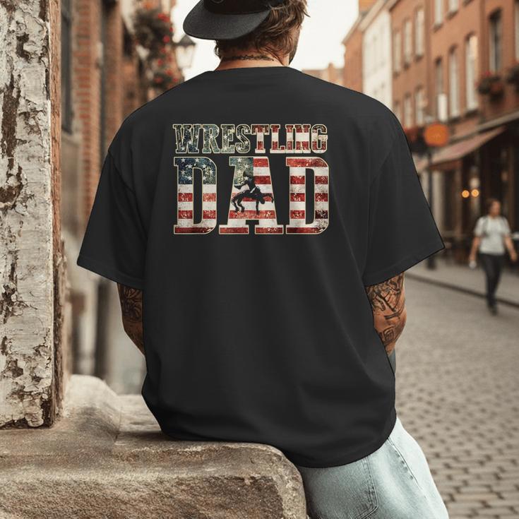 Wrestling Dad American Flag Matching For Dads Of Wrestlers Men's Back Print T-Shirt