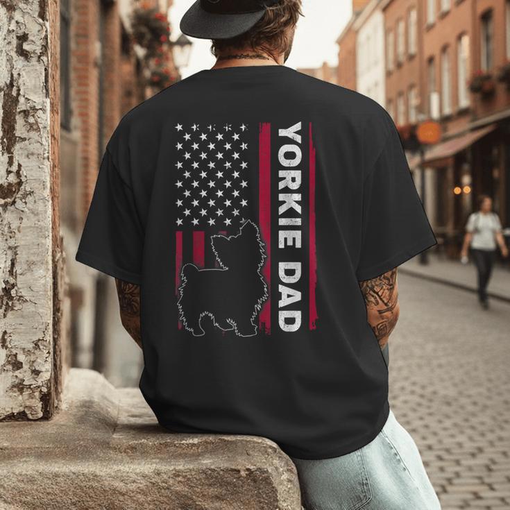 Yorkie Dog Vintage US American Flag Yorkie Dad Fathers Day Men's Back Print T-Shirt