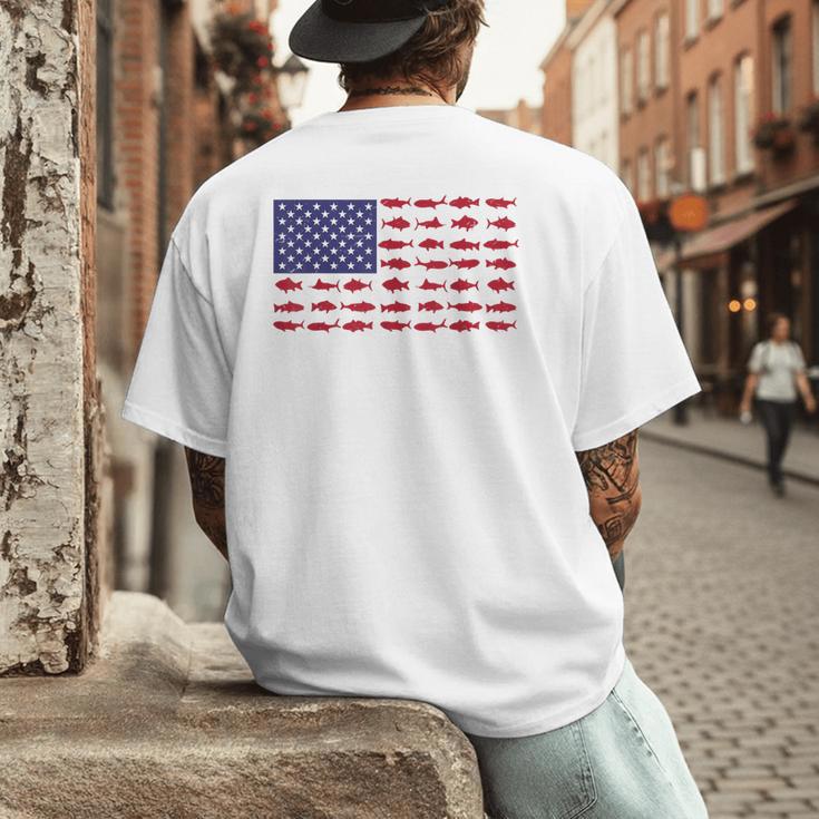 American Flag Fishing-Shirt Men Kids Bass Fish Dad Patriotic Men's Back Print T-Shirt