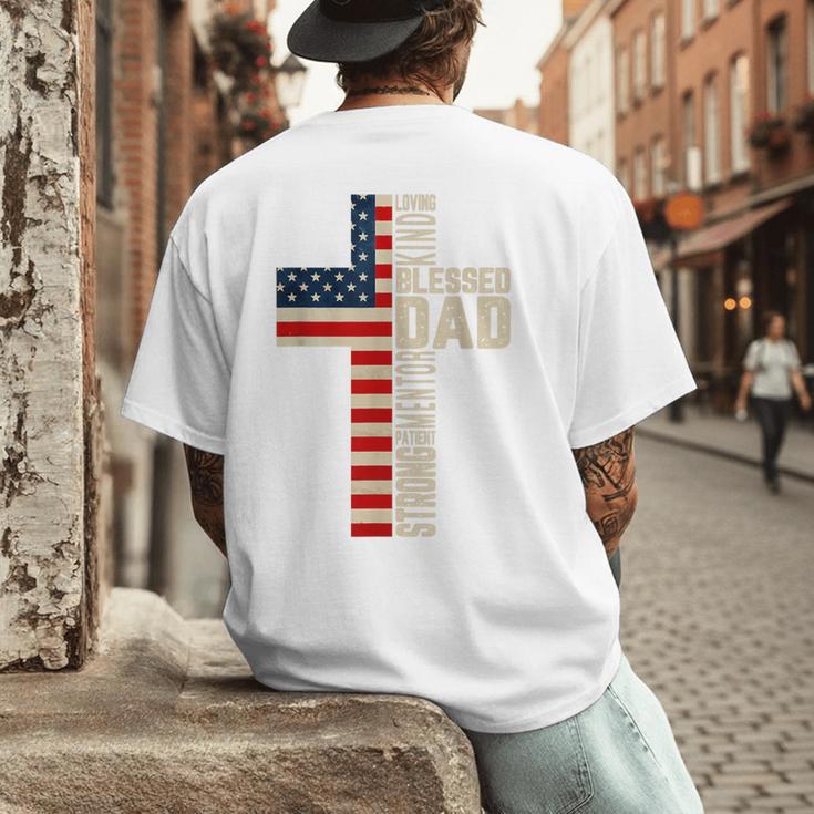 Blessed Dad Christian From Daughter Son Jesus Patriotic Men's Back Print T-Shirt