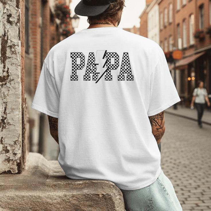 Checkered Papa Lightning Bolt Fathers Day Dad Grandpa Men's Back Print T-Shirt