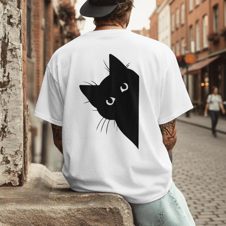 Curious Cat Peeking Sneaky Cat Cat Mom Cat Dad Men's Back Print T-Shirt Curious Cat Peeking Sneaky Cat Cat Mom Cat Dad Men's Back Print T-Shirt