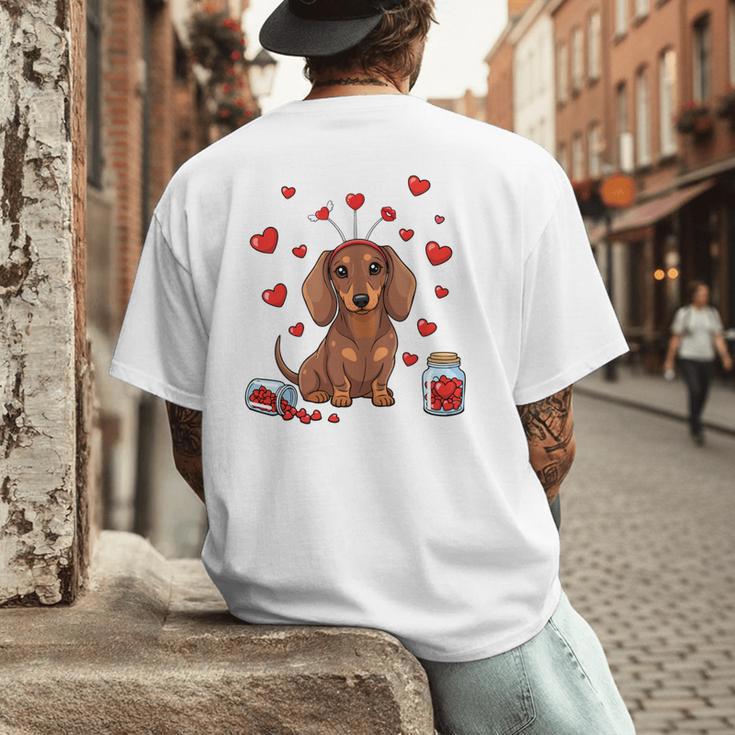 Cute Dachshund Valentine's Day Heart Love Dog Mom Dog Dad Men's Back Print T-Shirt