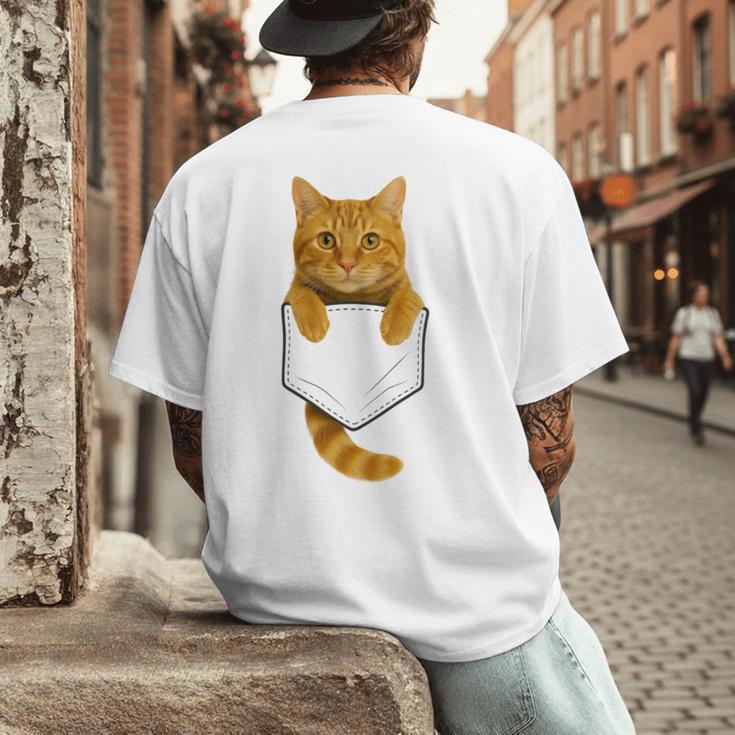 Cute Tabby Cat Pocket Cat Mom Cat Dad Cat Lover Men's Back Print T-Shirt