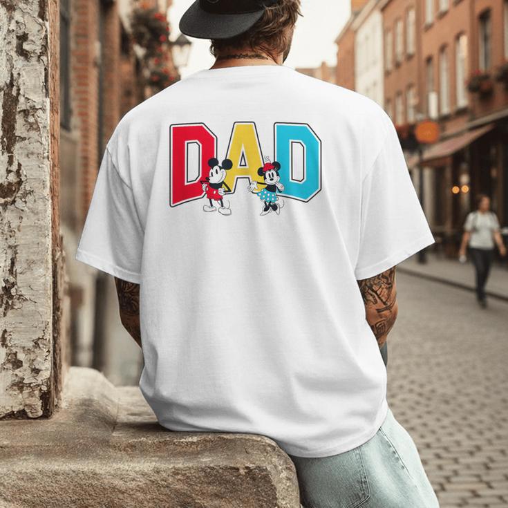 Disney Mickey And Friends Mickey Minnie Dad Collegiate Logo Men's Back Print T-Shirt
