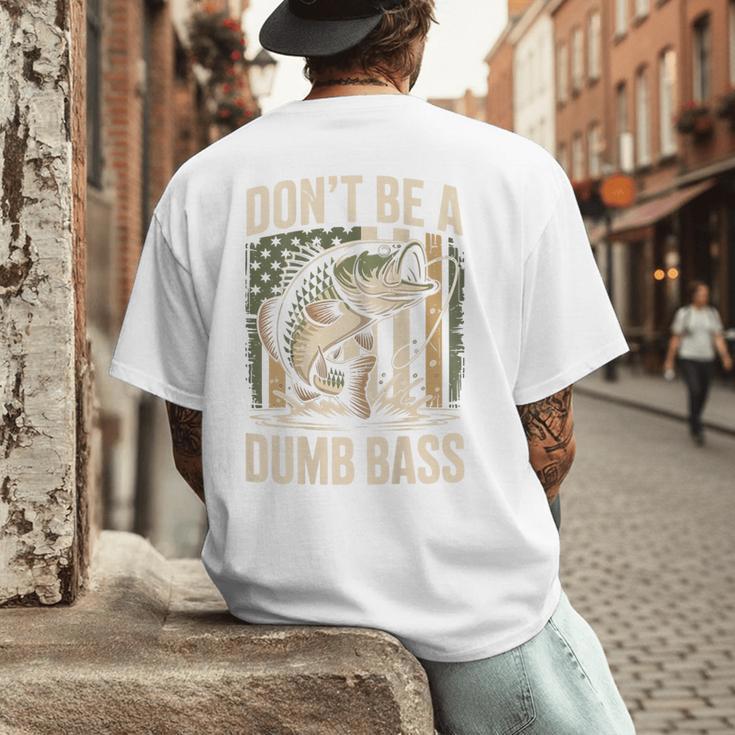 Don't Be A Dumb Bass Fish Camo American Flag Dad Jokes Men's Back Print T-Shirt