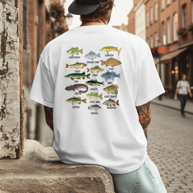 Fishing-Shirt Types Of Freshwater Bass Fish Dad Jokes Men's Back Print T-Shirt