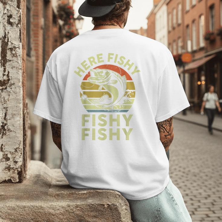 Here-Fishy Fishing Boy Large Mouth Bass Dad Men's Back Print T-Shirt