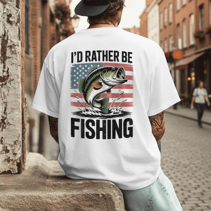 I'd Rather Be Fishing Bass Fish Dad Joke American Flag Men's Back Print T-Shirt