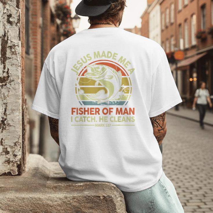Jesus Made Fisher Man Christian Fishing Bass Fish Dad Men's Back Print T-Shirt