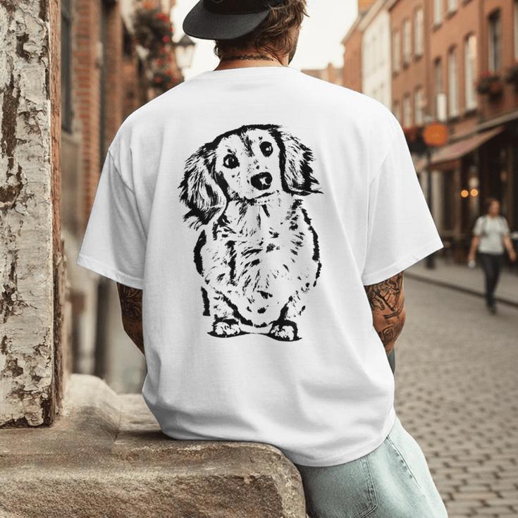 Long Hair Dachshund Lover Doxie Mom Dad Cute Wiener Dog Small Men's Back Print T-Shirt
