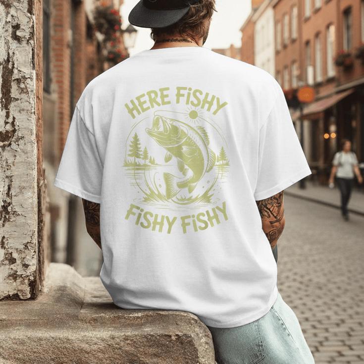Men Here-Fishy Bass Fish Dad Fishing From Daughter Son Men's Back Print T-Shirt