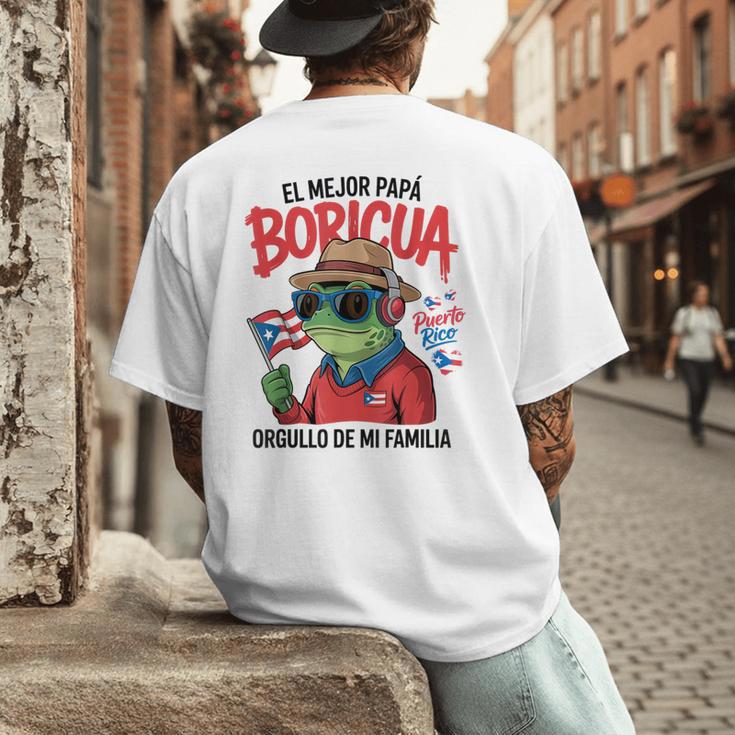 Puerto Rican Dad Idea For Men & Papá Boricua Coqui Frog Men's Back Print T-Shirt