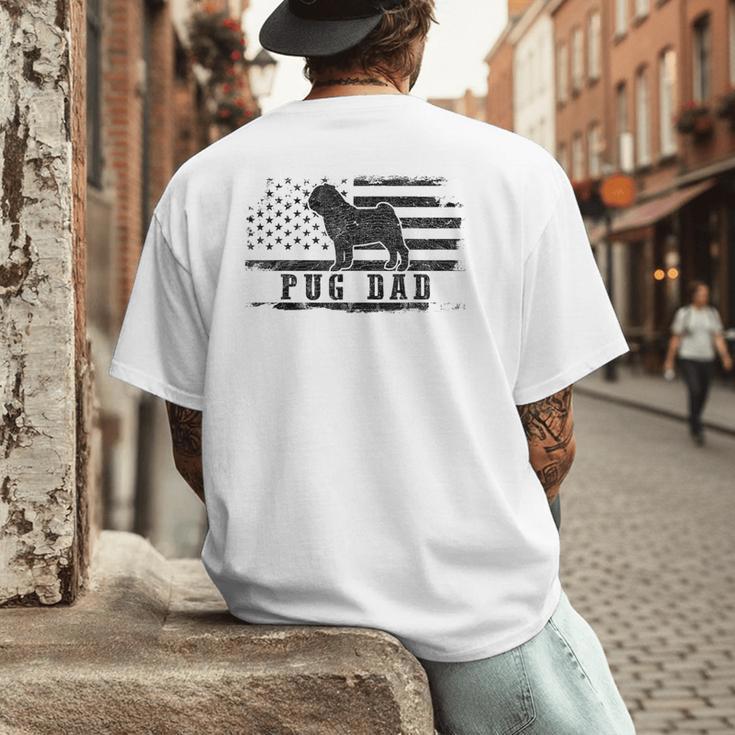 Pug Dad Distressed American Flag Patriotic Dog Men's Back Print T-Shirt