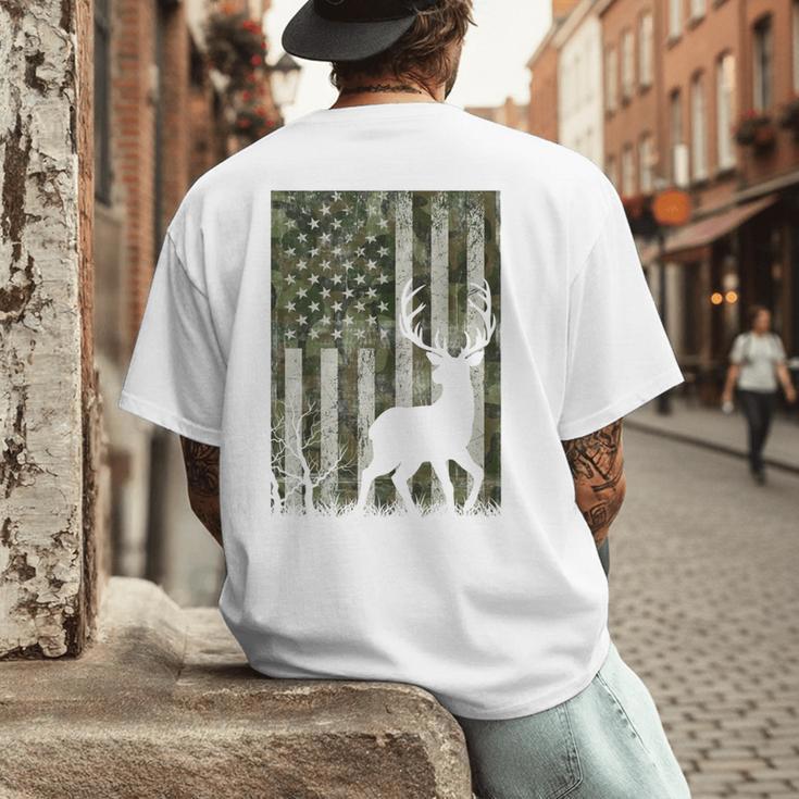 US Flag Deer Elk Buck Camoflage Hunting Hunter Dad Grandpa Men's Back Print T-Shirt