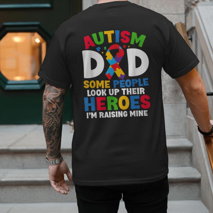 Autism Dad Puzzle Ribbon Proud Son Hero Autism Awareness Men's Back Print T-Shirt