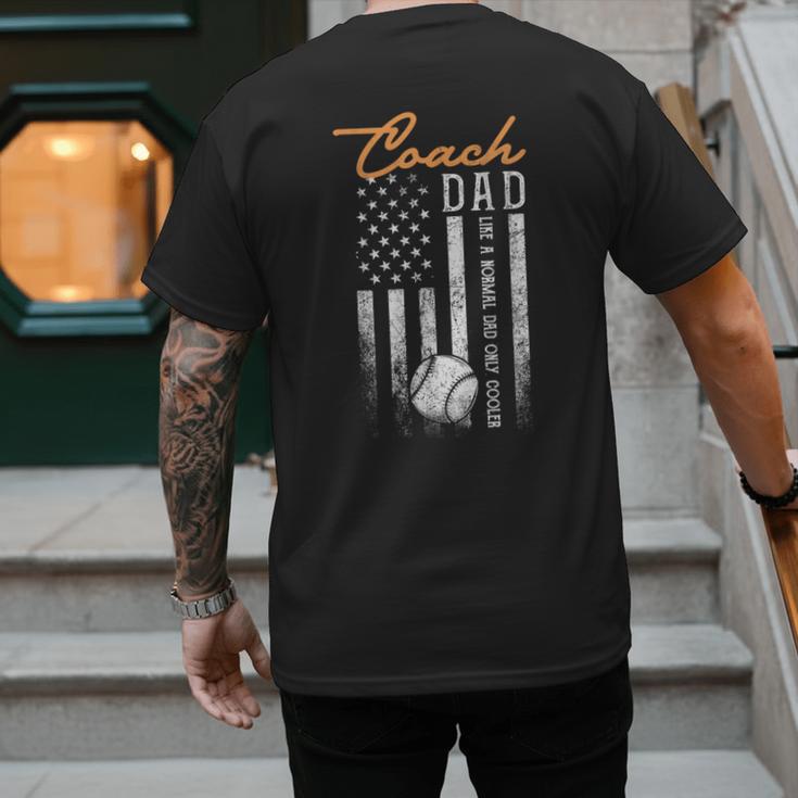 Baseball Coach Dad Like A Normal Dad Only Cooler USA Flag Men's Back Print T-Shirt