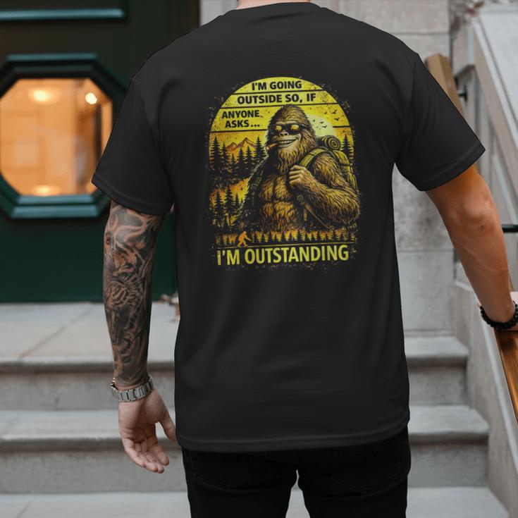 Bigfoot Outdoor Hiking Dad Joke Im Outstanding Sasquatch Men's Back Print T-Shirt