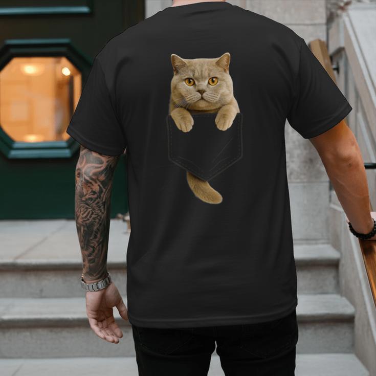 British Shorthair Cat Pocket Cat Mom Cat Dad Cat Lover Men's Back Print T-Shirt British Shorthair Cat Pocket Cat Mom Cat Dad Cat Lover Men's Back Print T-Shirt