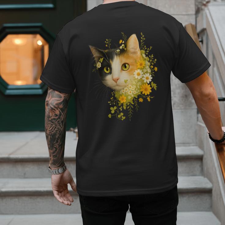 Calico Cat With Flowers For Mom Dad Women Men Kids Botanical Men's Back Print T-Shirt