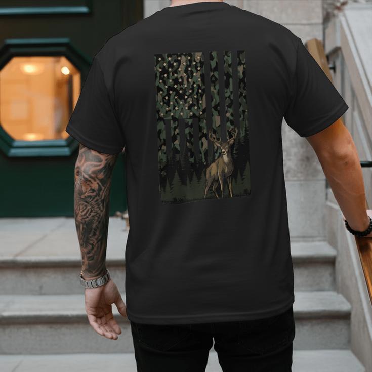 Camo Deer American Flag Graphic Hunting Men Dad Boys Men's Back Print T-Shirt