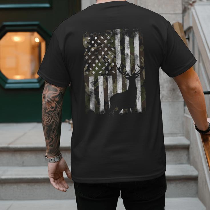 Camo US Flag Deer Elk Buck Camoflage Hunting Hunter Dad Short Sleeve Men's Back Print T-Shirt