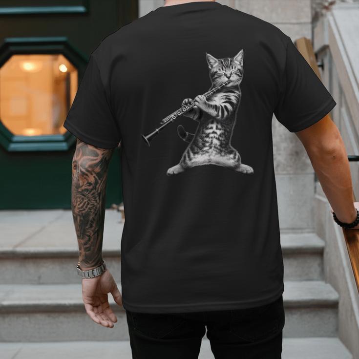 Cat Playing The Clarinet For Cat Lover Cat Mom Cat Dad Men's Back Print T-Shirt Cat Playing The Clarinet For Cat Lover Cat Mom Cat Dad Men's Back Print T-Shirt