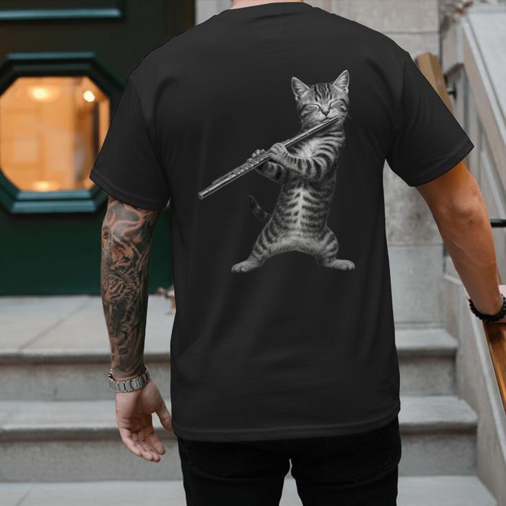 Cat Playing Flute For Cat Lover Cat Mom Cat Dad Men's Back Print T-Shirt