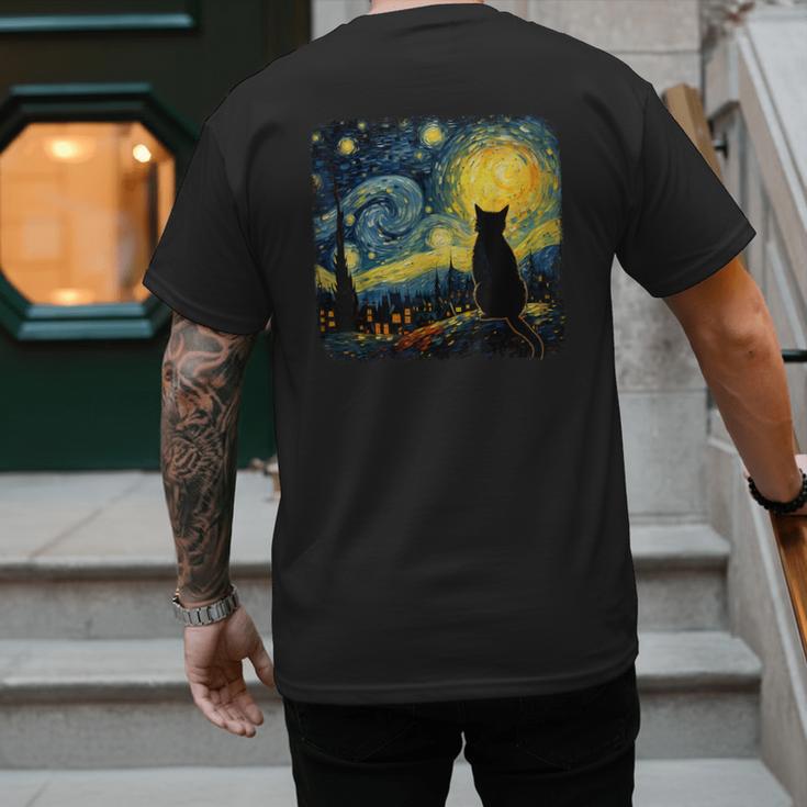 Cat Starry Night Van Gogh Cat For Cat Lover Cat Mom Cat Dad Men's Back Print T-Shirt