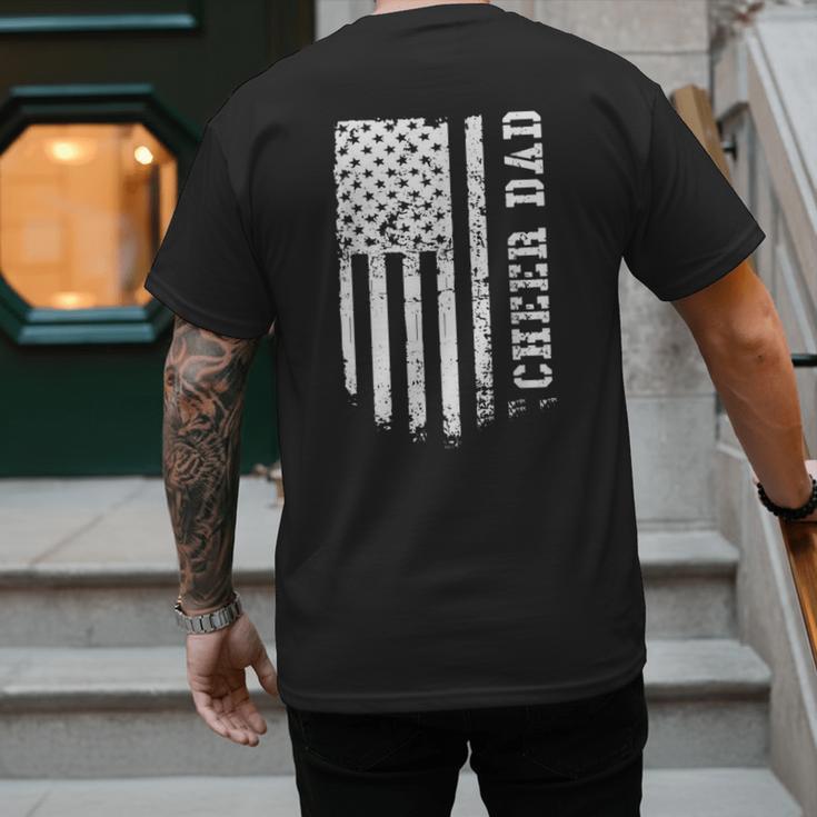 Cheer Dad Cheerleading American Flag Fathers Day Cheerleader Men's Back Print T-Shirt