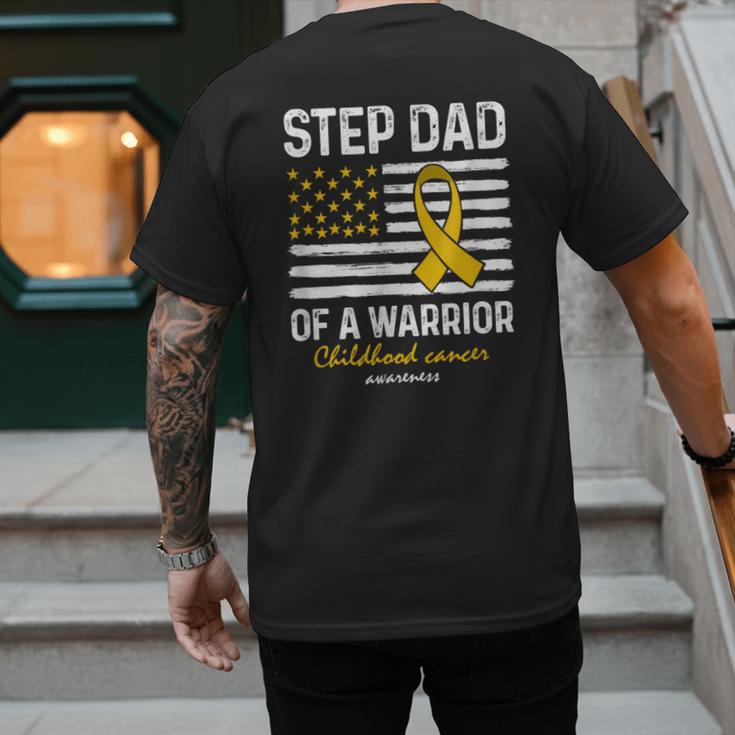 Childhood Cancer Survivor Support Step Dad Of A Warrior Men's Back Print T-Shirt Childhood Cancer Survivor Support Step Dad Of A Warrior Men's Back Print T-Shirt