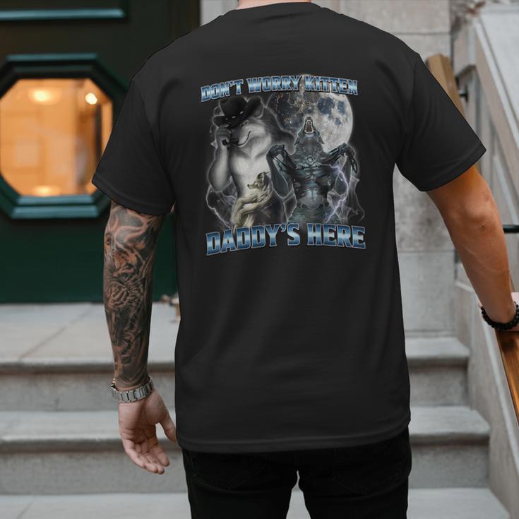 Cool Alpha Wolf Meme Don't Worry Kitten Daddy's Here Men's Back Print T-Shirt