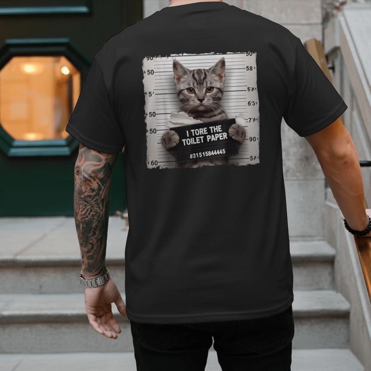 Cute Cat Mugshot Humorous Cat For Cats Lover Cat Mom Cat Dad Men's Back Print T-Shirt