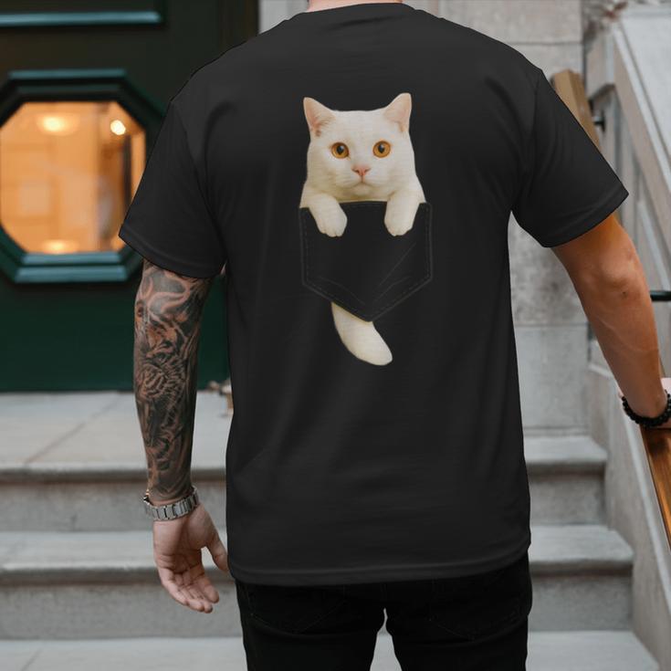 Cute Cat Pocket Cat Mom Cat Dad Cat Lover Men's Back Print T-Shirt