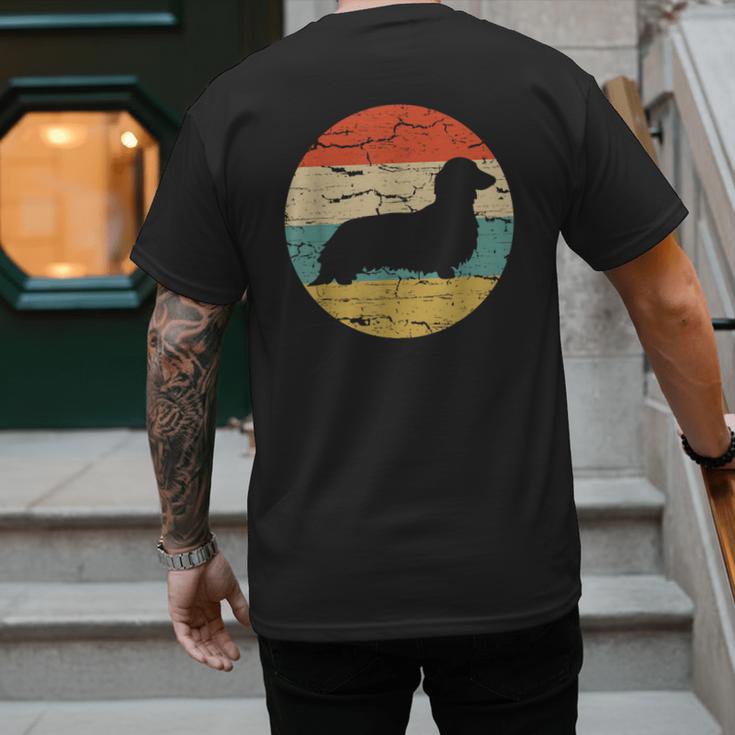 Dachshund Long Haired Dog Vintage Mom Dad Retro Men's Back Print T-Shirt