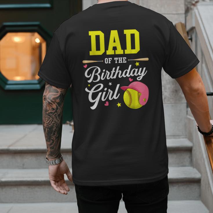 Dad Of The Birthday Girl Softball Player Theme B-Day Daddy Men's Back Print T-Shirt
