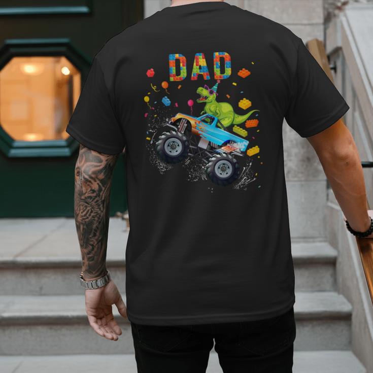 Dad Building Blocks Monster Truck Dinosaur Birthday Men's Back Print T-Shirt