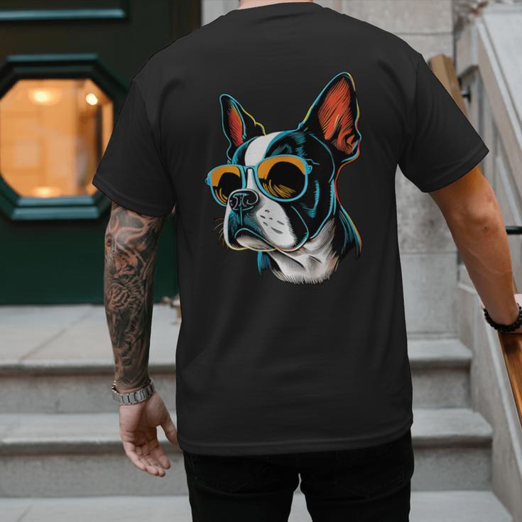 Dad Mom Cool Dog Sunglasses Boston Terrier Men's Back Print T-Shirt