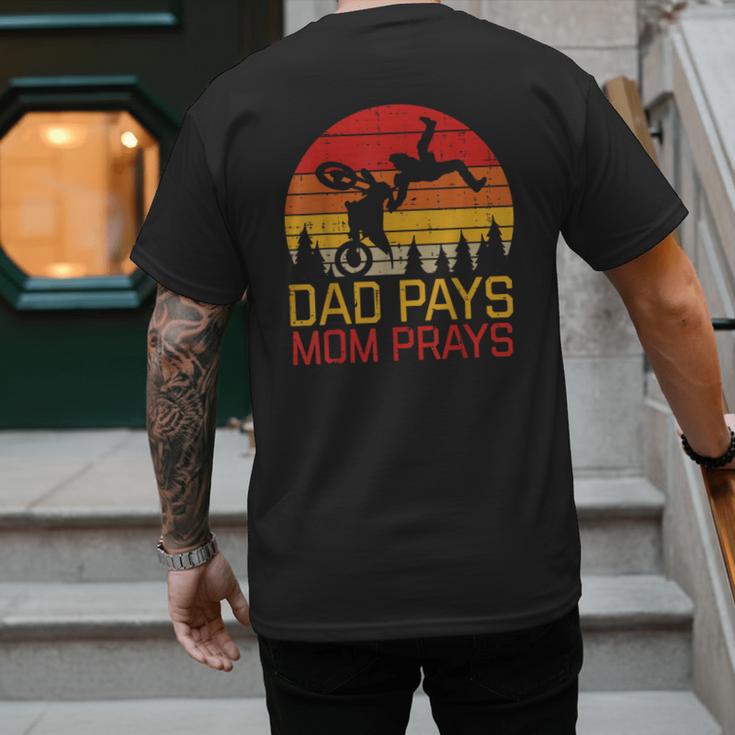 Dad Pays Mom Prays Dirt Bike Retro Motocross Boys Kids Men's Back Print T-Shirt